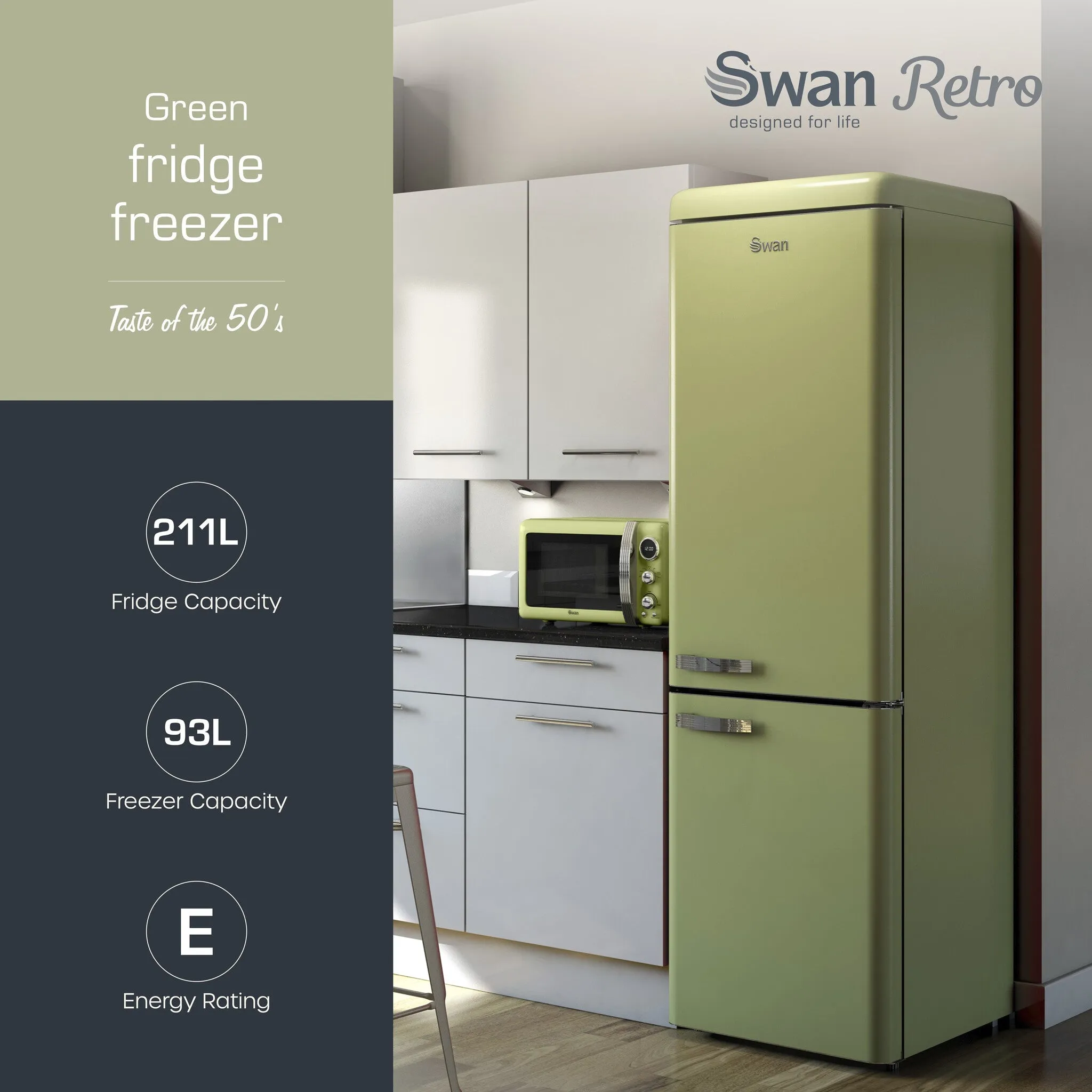 Swan SR11020GNE fridge-freezer Freestanding 304 L E Green