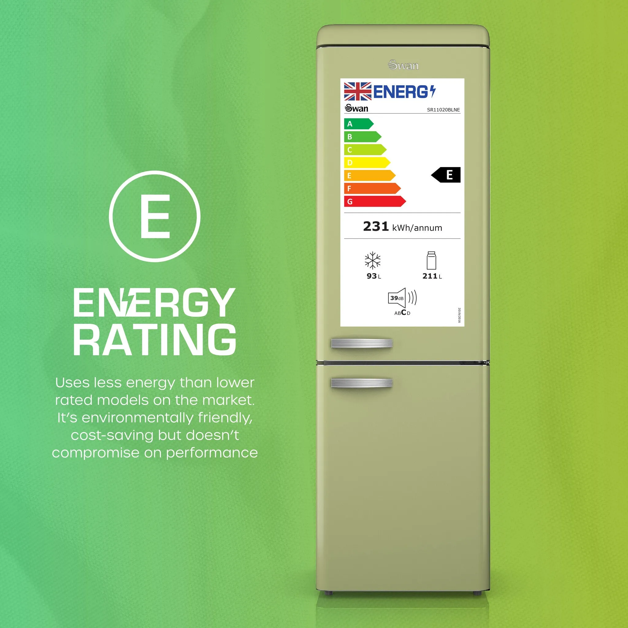 Swan SR11020GNE fridge-freezer Freestanding 304 L E Green