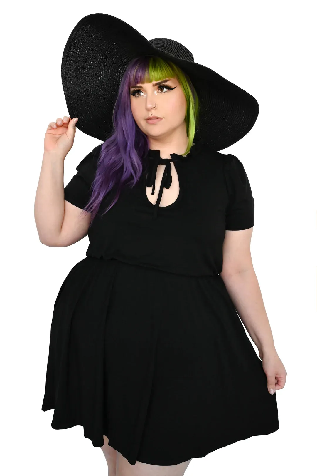 Tea Time Dress by Foxblood- Short Sleeve Black Tie Front Dress