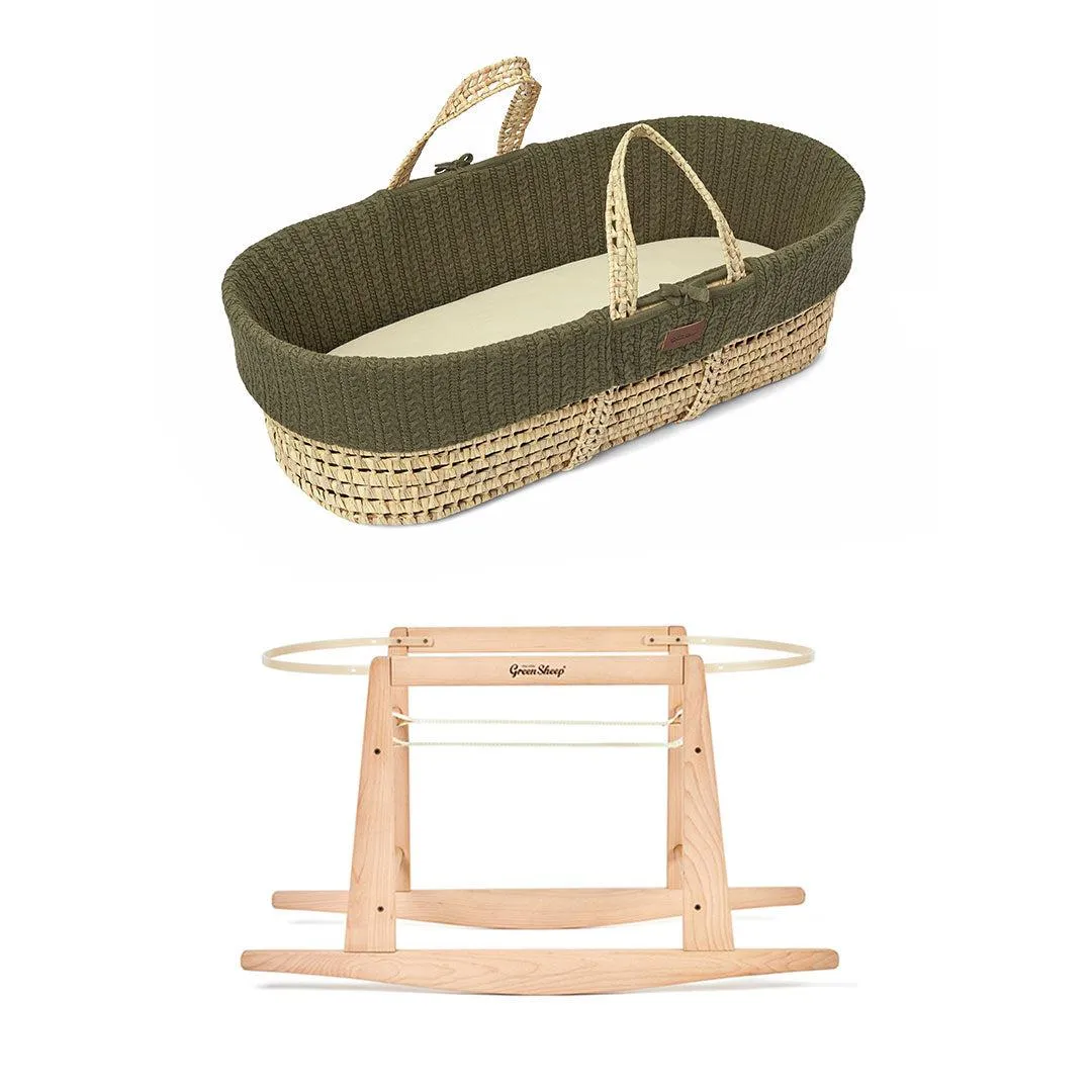 The Little Green Sheep Natural Knitted Moses Basket   Mattress - Juniper