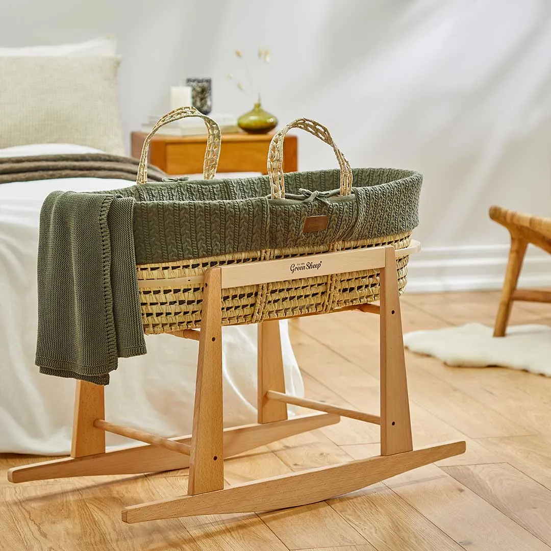 The Little Green Sheep Natural Knitted Moses Basket   Mattress - Juniper