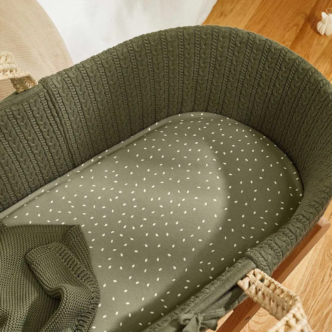 The Little Green Sheep Natural Knitted Moses Basket   Mattress - Juniper