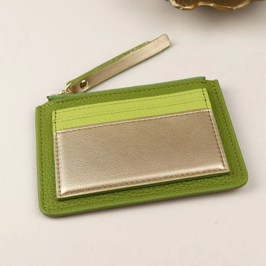 Vegan Leather Card Holder | Lime Green & Silver